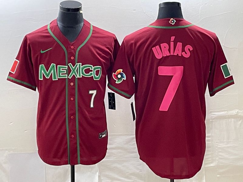 Men 2023 World Cub Mexico #7 Urias Red pink Nike MLB Jersey1->more jerseys->MLB Jersey